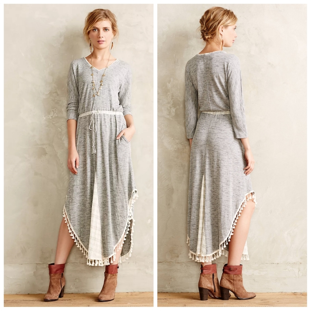 Anthropologie Saturday Sunday Tasseled Maxi Dress Sweater S small NWT